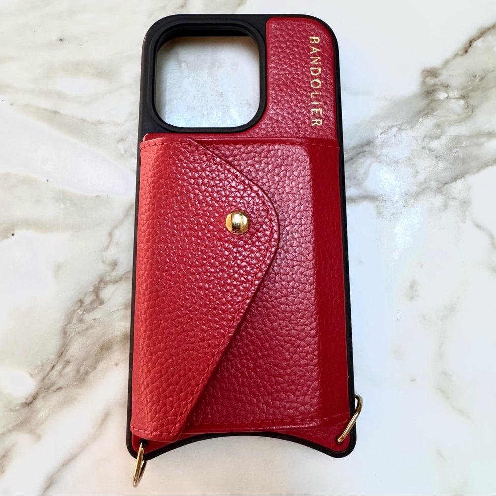 Bandolier Pebbled Red Leather Card Pocket iPhone 15 Pro Case